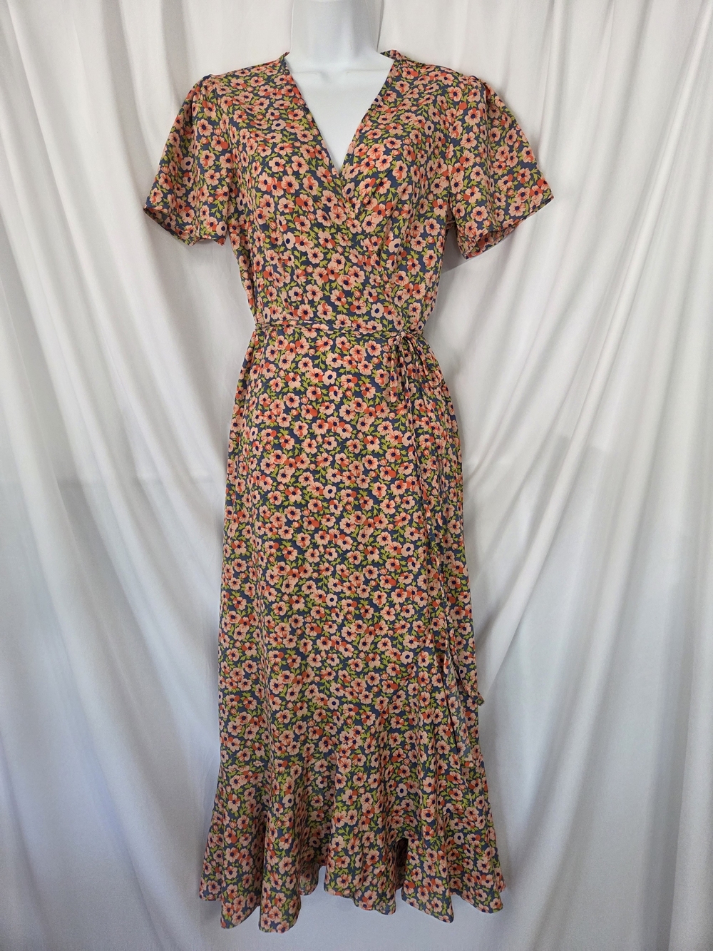 PrettyGarden Floral Wrap Blue/orange Maxi Dress Size S